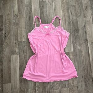 Joan Vass coquette lace trim pink tank cami with bow